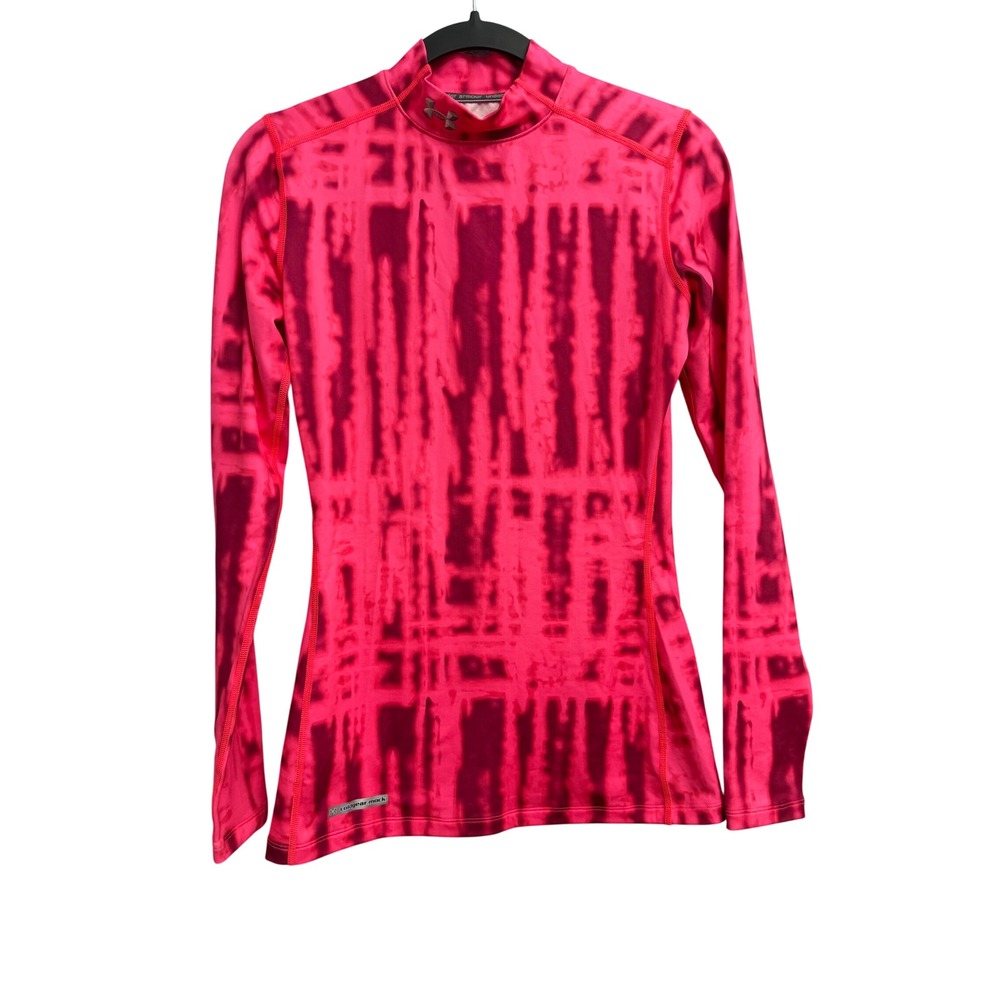 Under Armour ColdGear Mock Neck Fitted Top Pink Tie Dye Long Sleeve Small